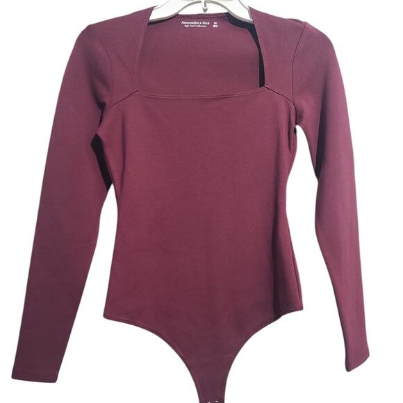 Abercrombie & Fitch Tops - Abercrombie & Fitch Maroon Red Square Neck Long Sleeve Bodysuit Size XS